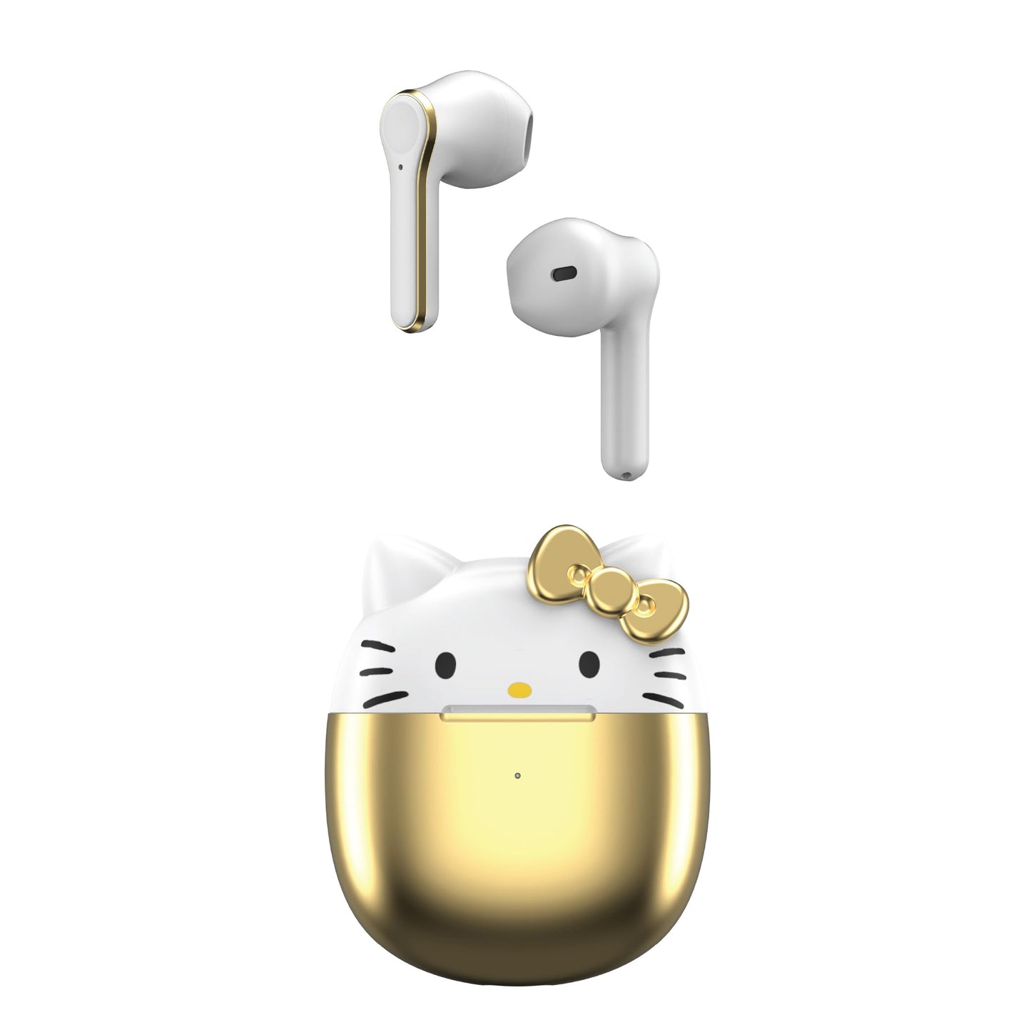 Hello Kitty Bluetooth Wireless Earbuds with Charging Case - Built-in Mic Easy Pairing Cute Design Gold and White Perfect for Kids Teens Fans