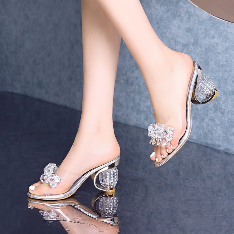 Fashionable Women's Summer Floral Transparent Heels