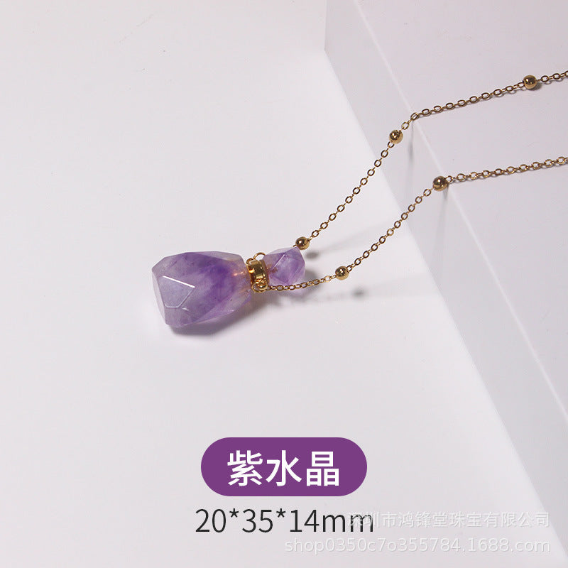 Natural Crystal Perfume Bottle Necklace for Women