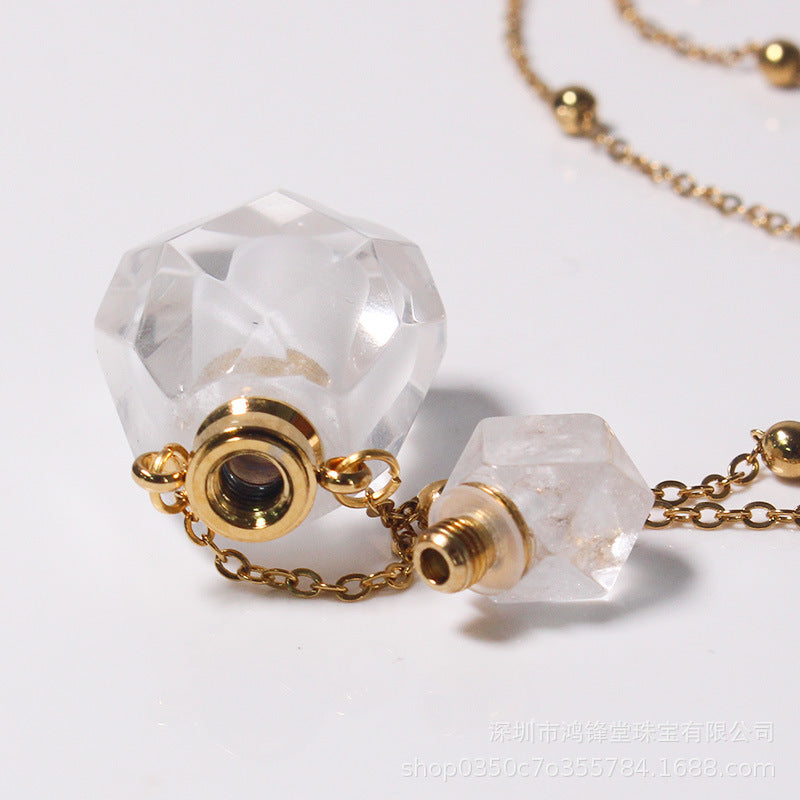 Natural Crystal Perfume Bottle Necklace for Women