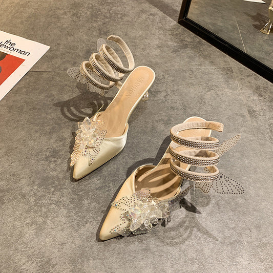 Fashionable Pointed Butterfly Rhinestone High Heels