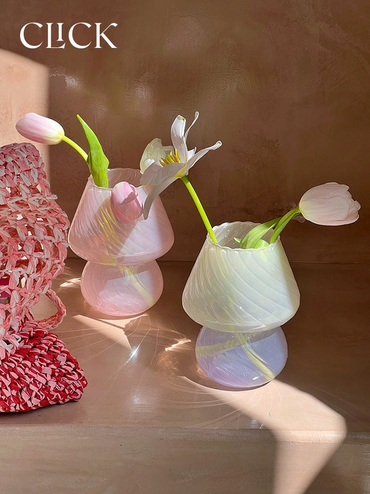 Cute Glass Mushroom Table Lamp and Flower Vase Decor