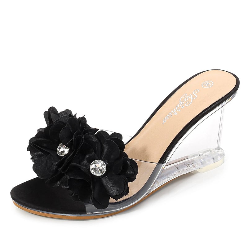 Versatile Summer Flower Slope Heel Sandal with Clear Heel