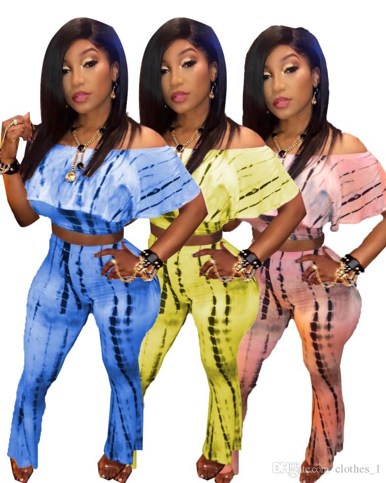 A5006 Fashion Tie-Dye Off-Shoulder Wide-Leg Pants Set