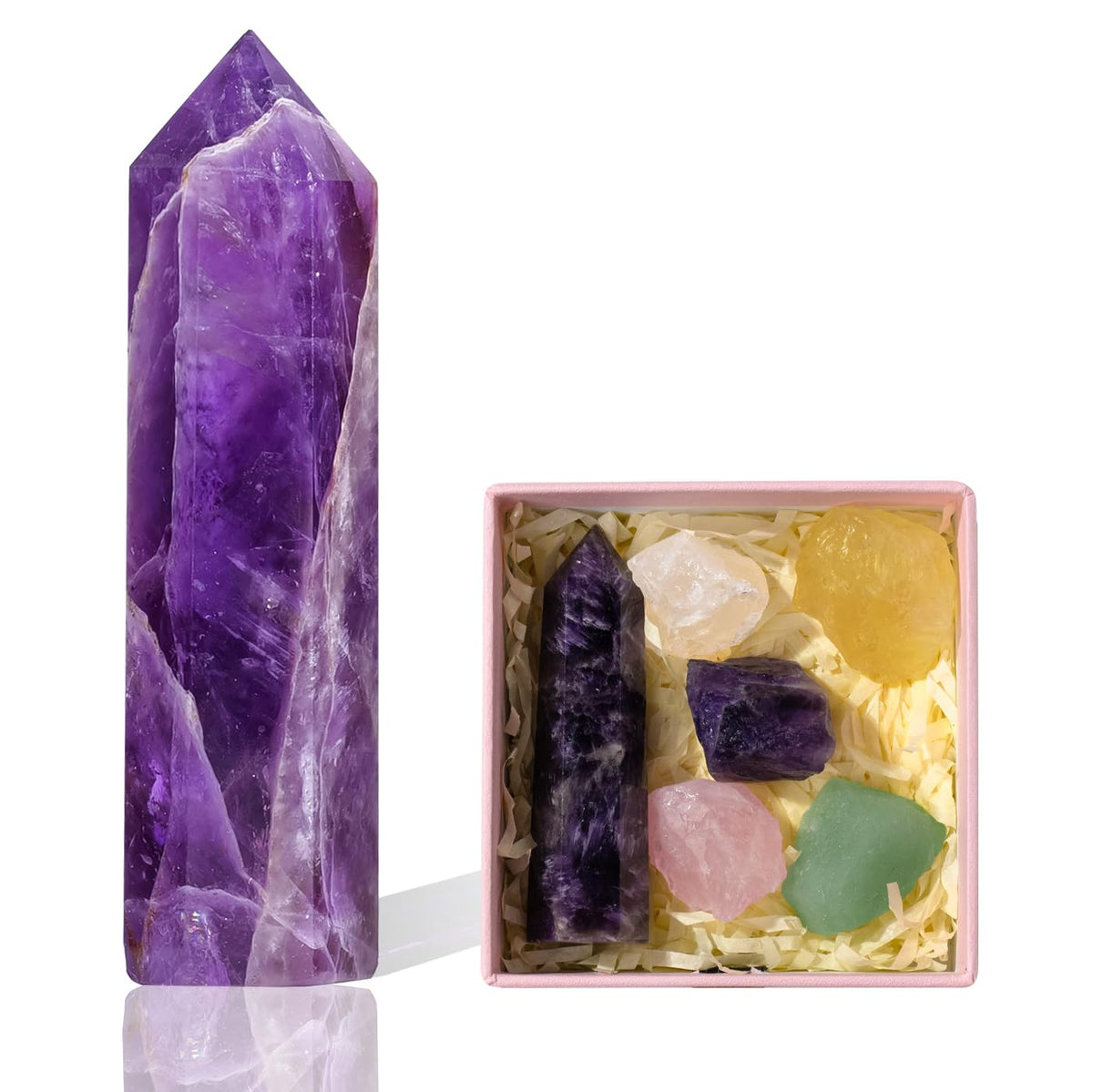 Runyangshi 3" Natural Dream Amethyst Tower Healing Crystal Wand Complimentary