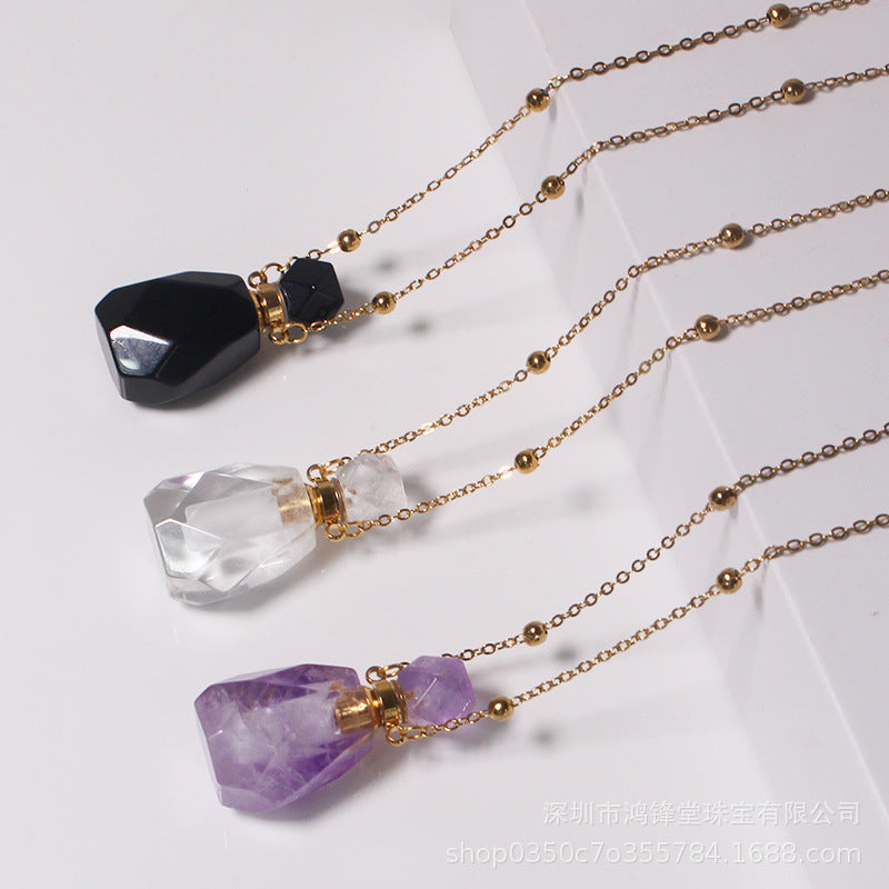 Natural Crystal Perfume Bottle Necklace for Women