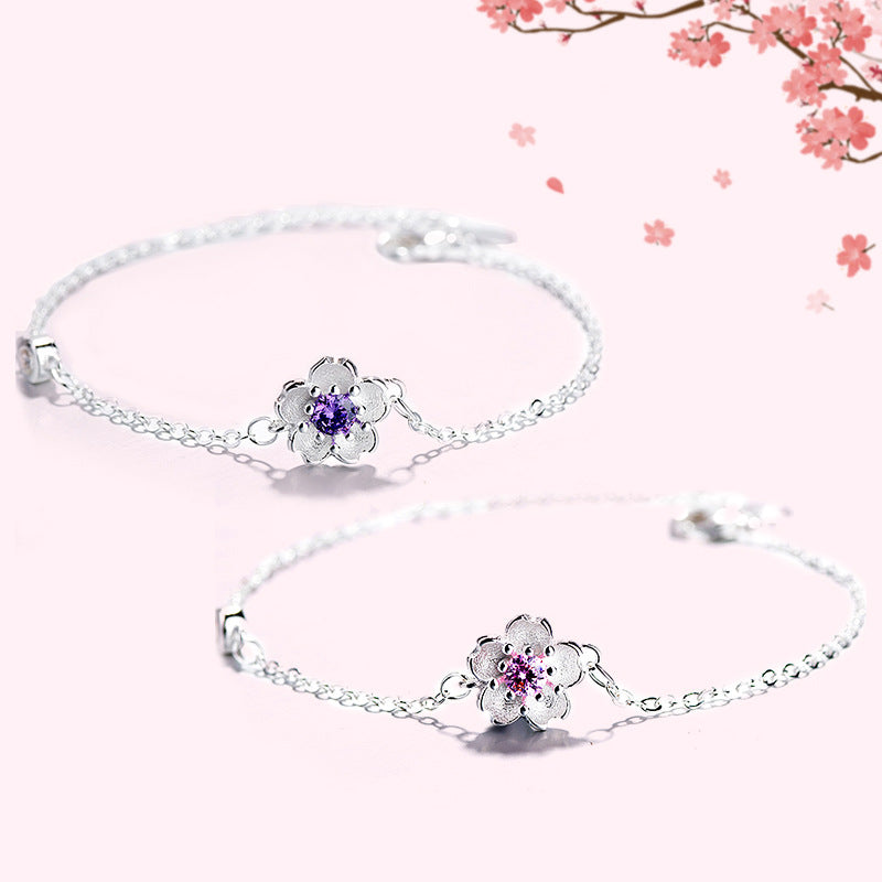 Korean Cherry Blossom Bracelet with Purple Crystals