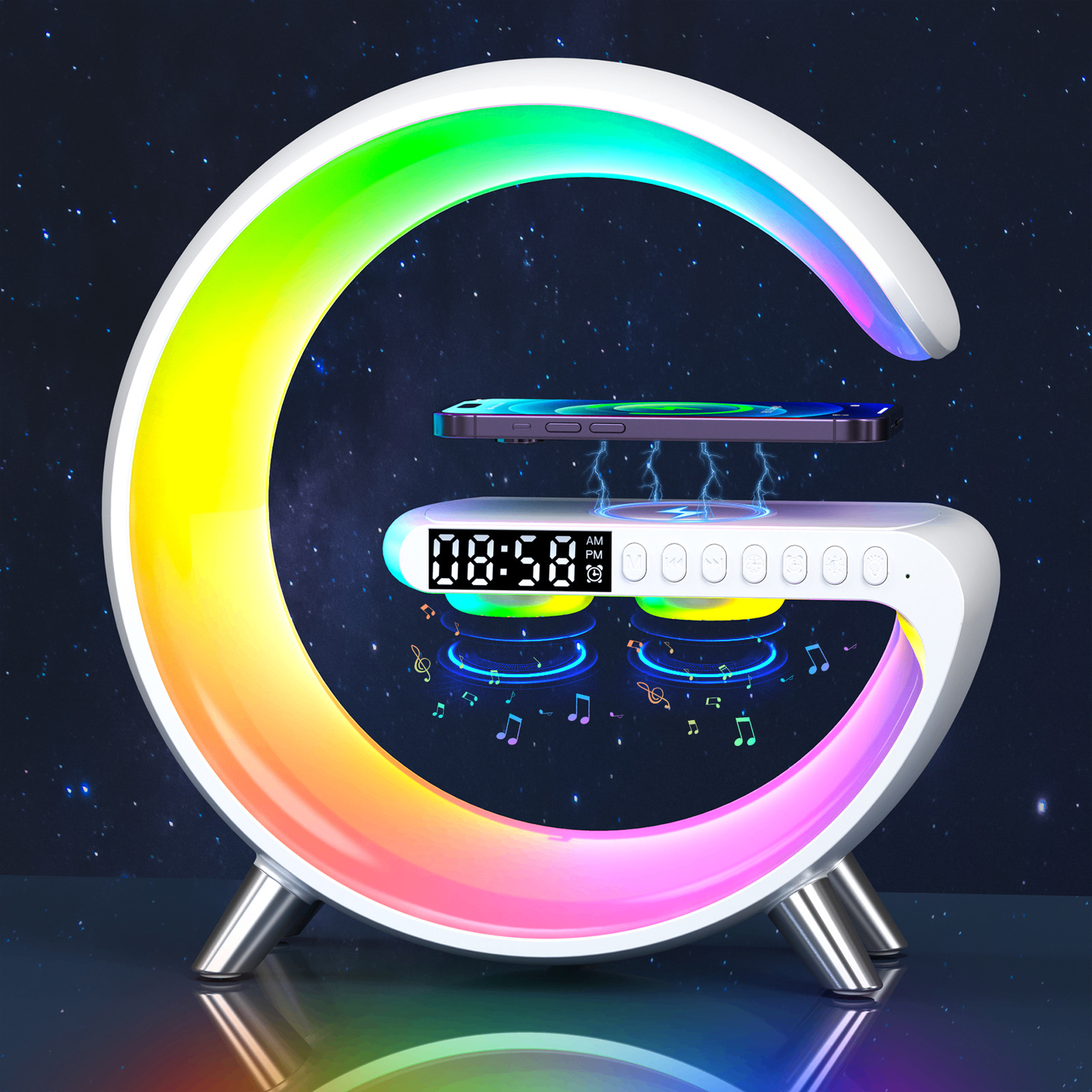 Smart Bluetooth Speaker Night Light with Wireless Charger