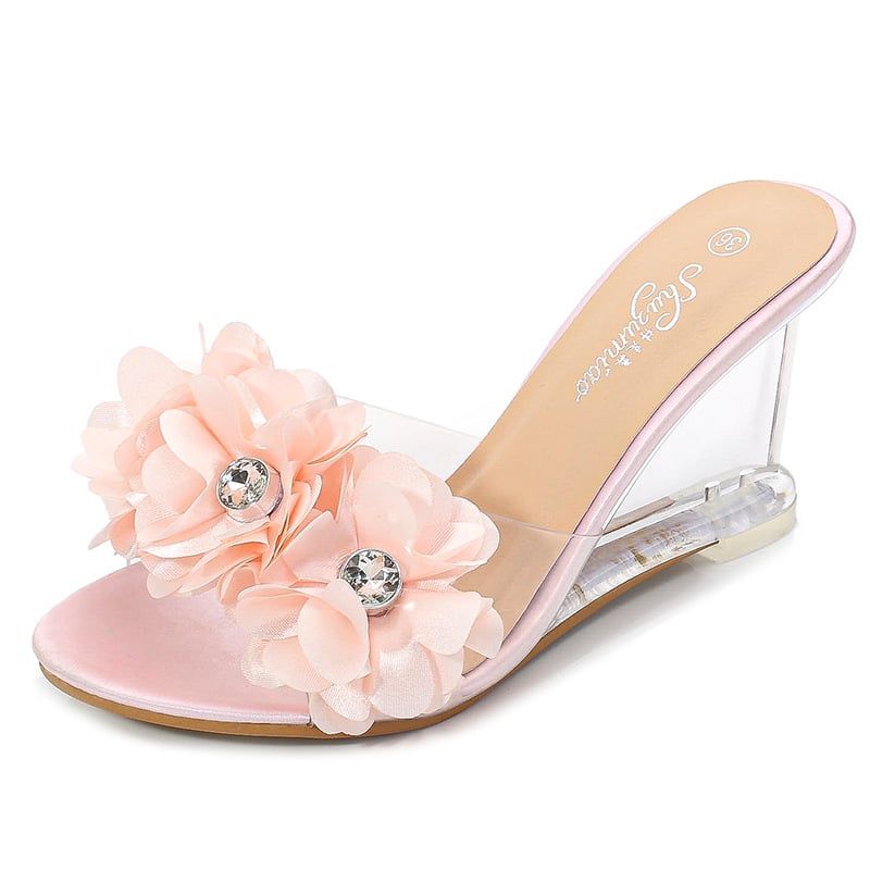Versatile Summer Flower Slope Heel Sandal with Clear Heel