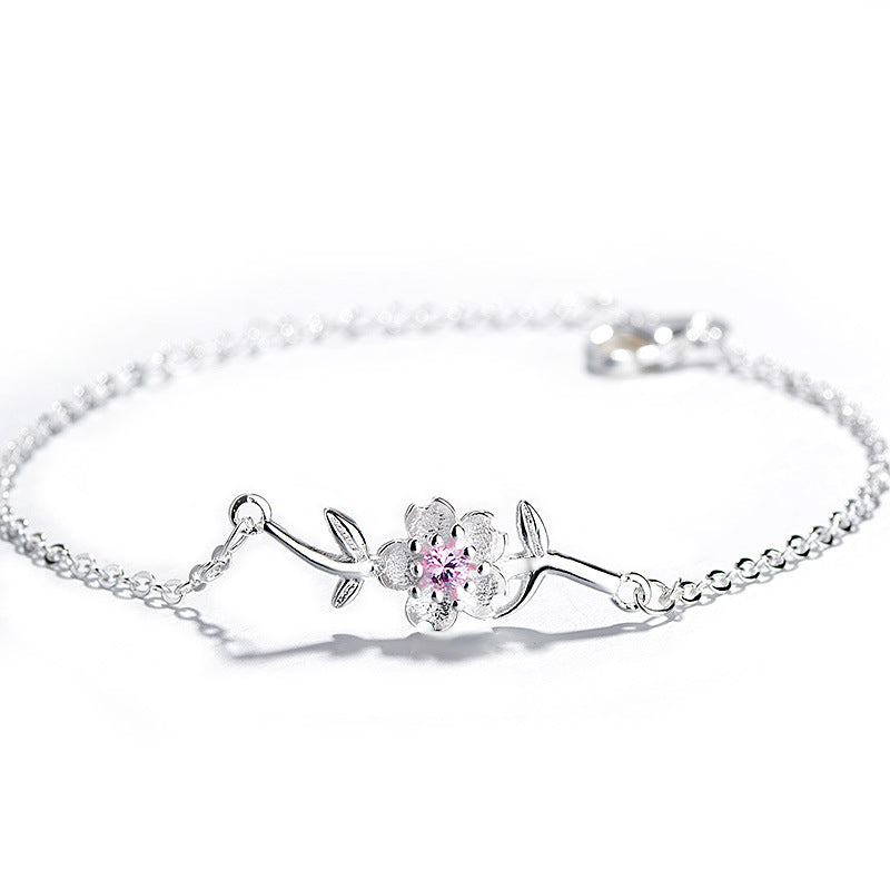 Korean Cherry Blossom Bracelet with Purple Crystals