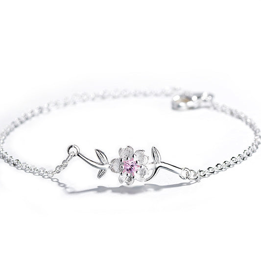 Korean Cherry Blossom Bracelet with Purple Crystals