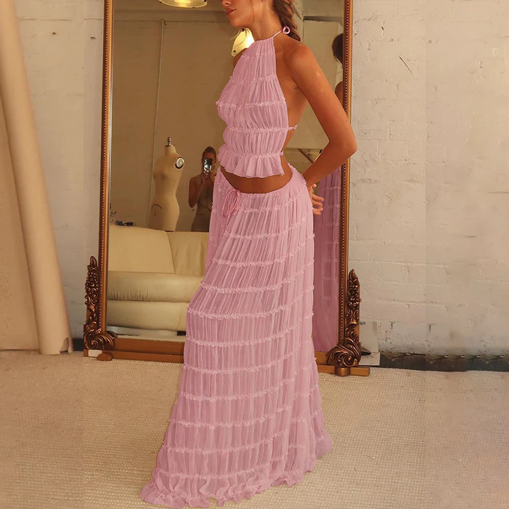 Halter Top & Pleated Maxi Skirt Set