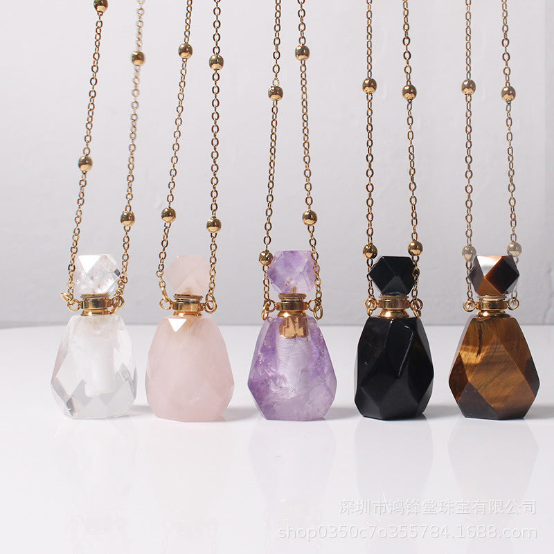 Natural Crystal Perfume Bottle Necklace for Women