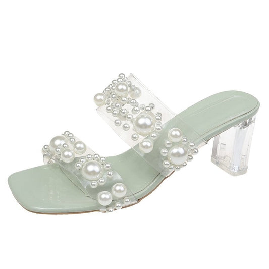 Korean Style Crystal Heel High-Heel Sandals & Slippers