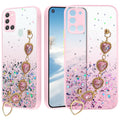 Yarxiawin for Samsung A31 Case Clear Glitter Silicone Shockproof Samsung Galaxy A31 Phone Case with Chain Strap Bracelet for Women Aesthetic Transparent Cover Pink Cute (Pink)