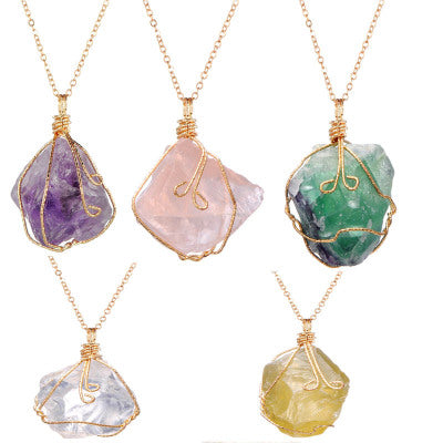 Irregular Necklace with White Crystal Pendant