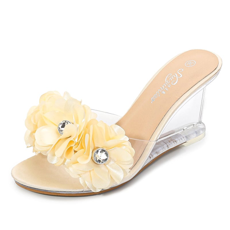 Versatile Summer Flower Slope Heel Sandal with Clear Heel