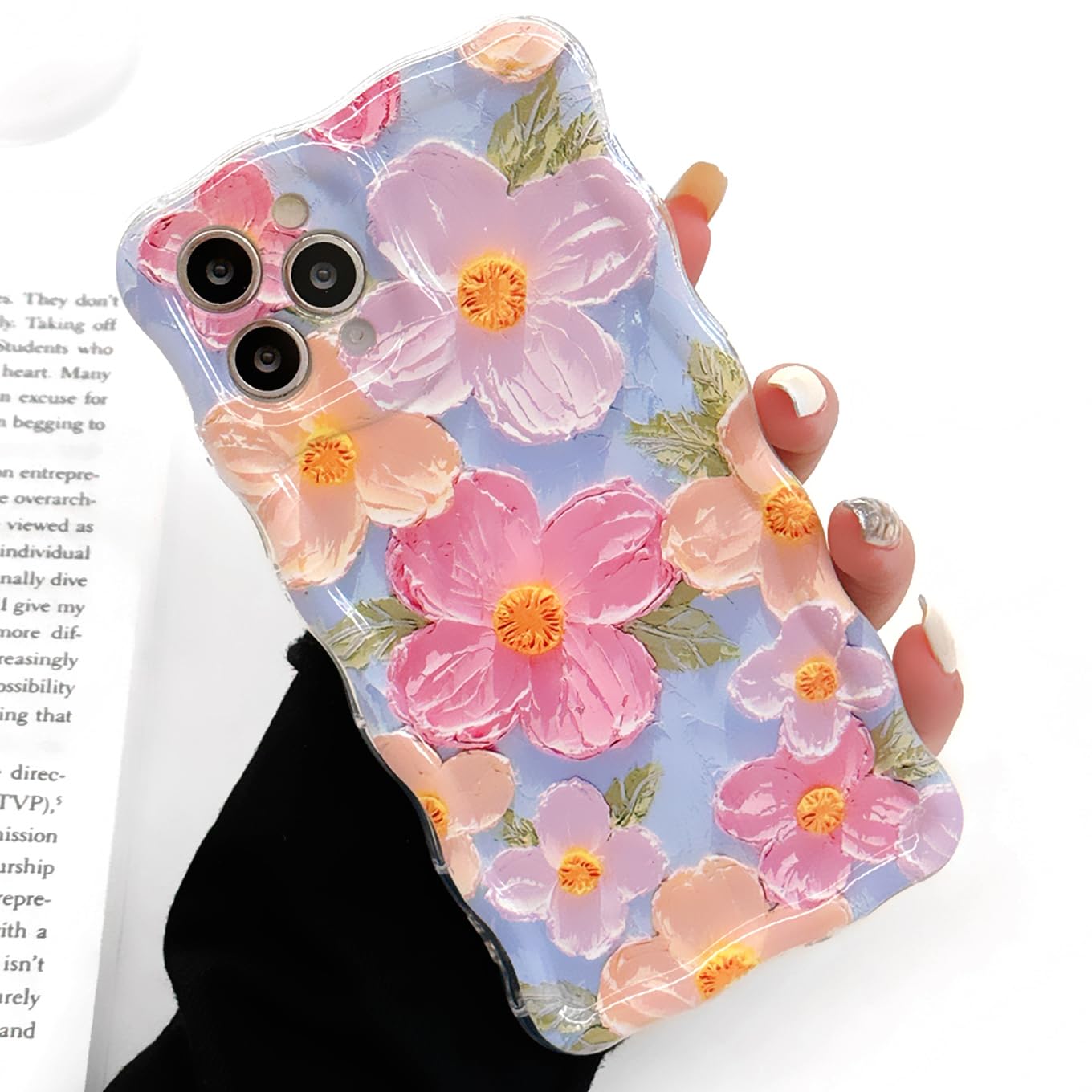 Floral Case for iPhone 13, Curly Wave Frame Flower Phone Case for Girls Women Soft Protective Cover for iPhone 13 6.1 inch