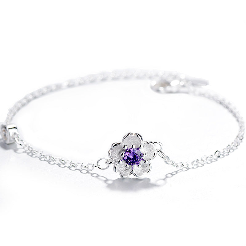 Korean Cherry Blossom Bracelet with Purple Crystals