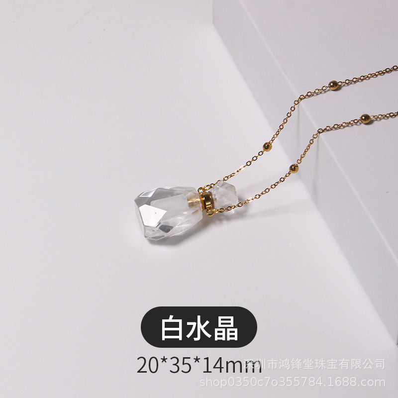 Natural Crystal Perfume Bottle Necklace for Women