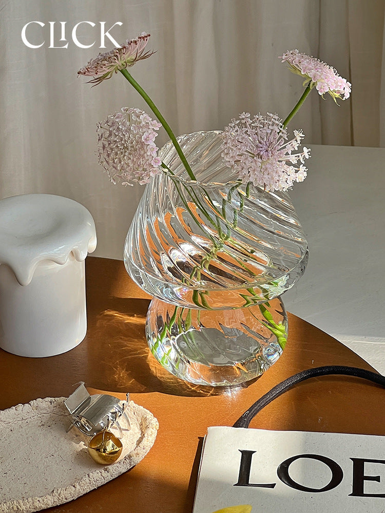 Cute Glass Mushroom Table Lamp and Flower Vase Decor