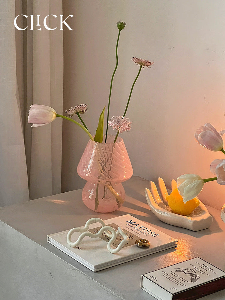 Cute Glass Mushroom Table Lamp and Flower Vase Decor