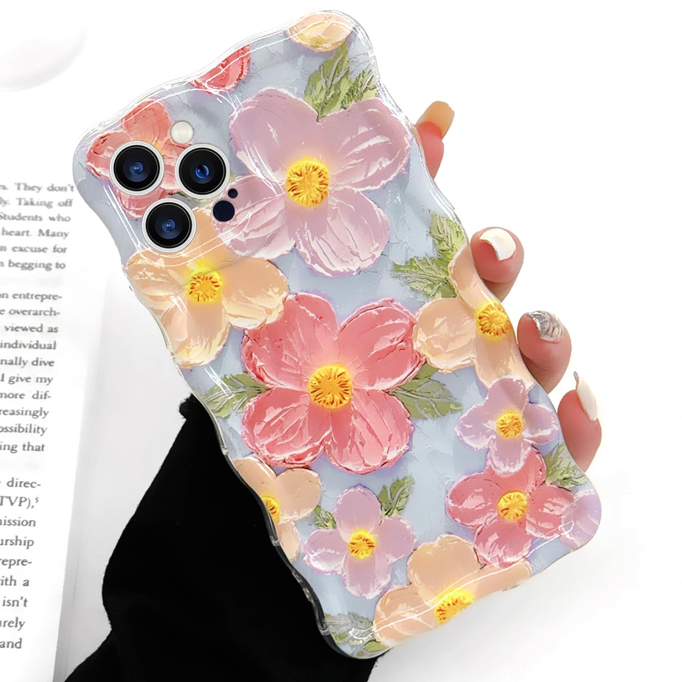 Floral Case for iPhone 13, Curly Wave Frame Flower Phone Case for Girls Women Soft Protective Cover for iPhone 13 6.1 inch