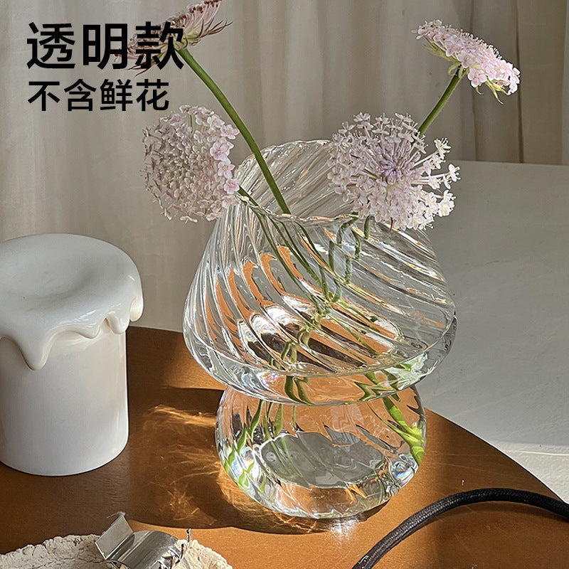 Cute Glass Mushroom Table Lamp and Flower Vase Decor