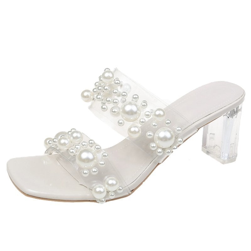 Korean Style Crystal Heel High-Heel Sandals & Slippers