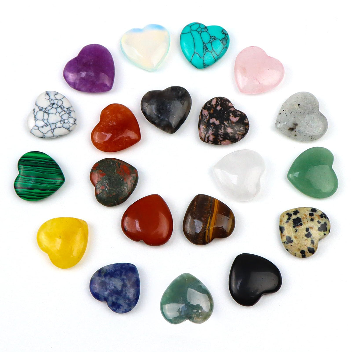 QEEYON 20Pcs Heart Healing Crystals Stones Bulk Assorted Styles Heart Crystals Stone