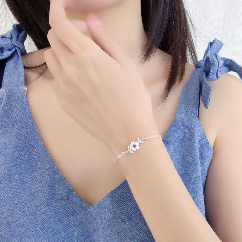 Korean Cherry Blossom Bracelet with Purple Crystals