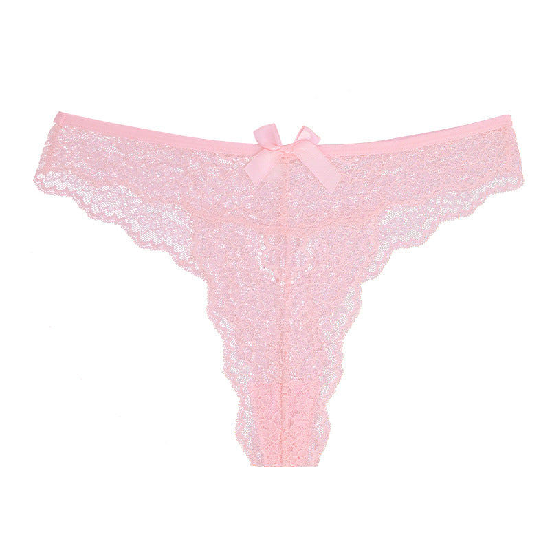 Women's Lace T-shaped Cotton Underwear - Pink Butterfly