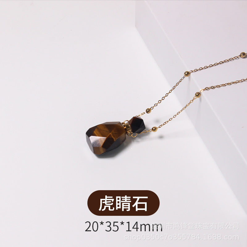 Natural Crystal Perfume Bottle Necklace for Women